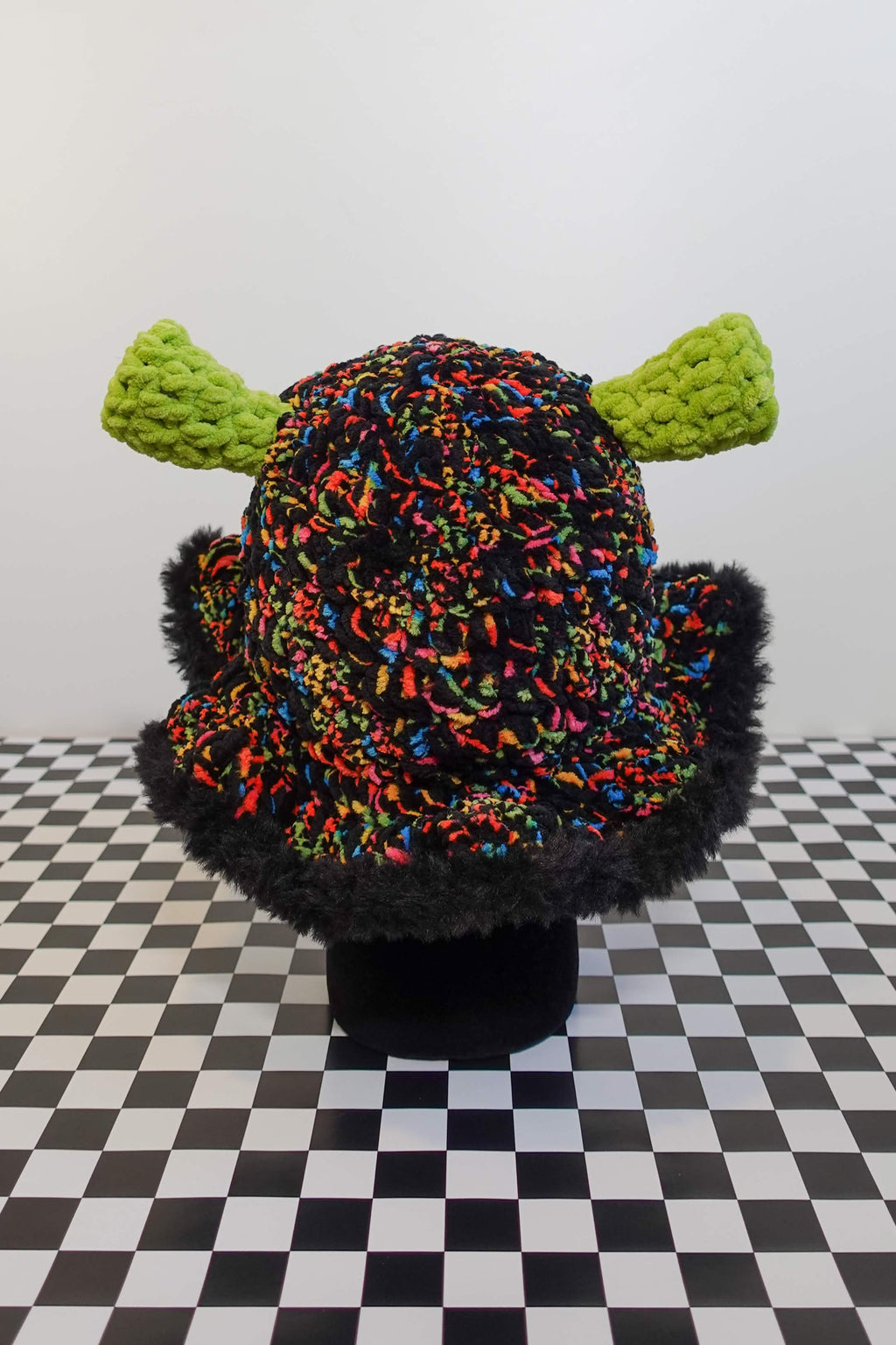 Handmade crochet cyclops bucket hat with plush ears and hidden trinket pocket – Knotty Things