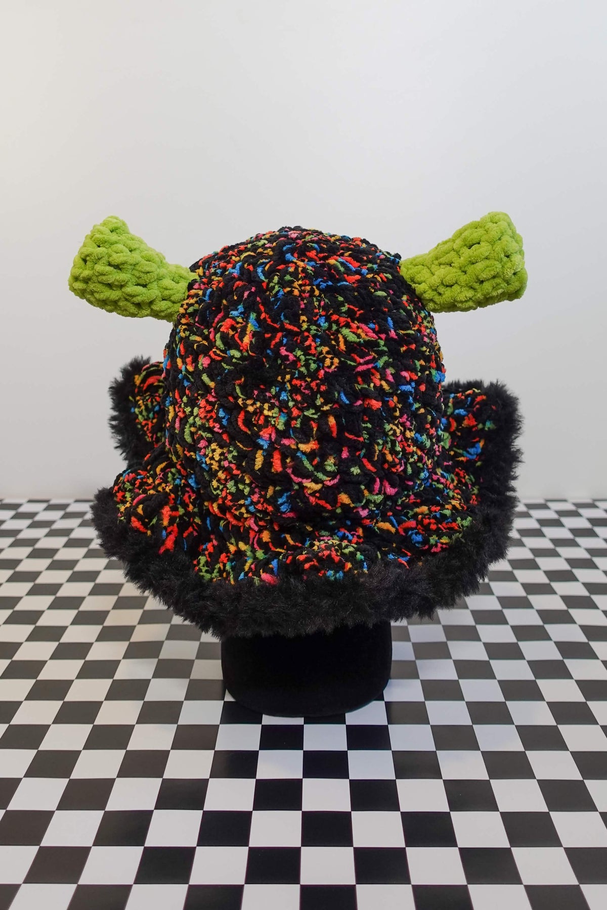 Handmade crochet cyclops bucket hat with plush ears and hidden trinket pocket – Knotty Things