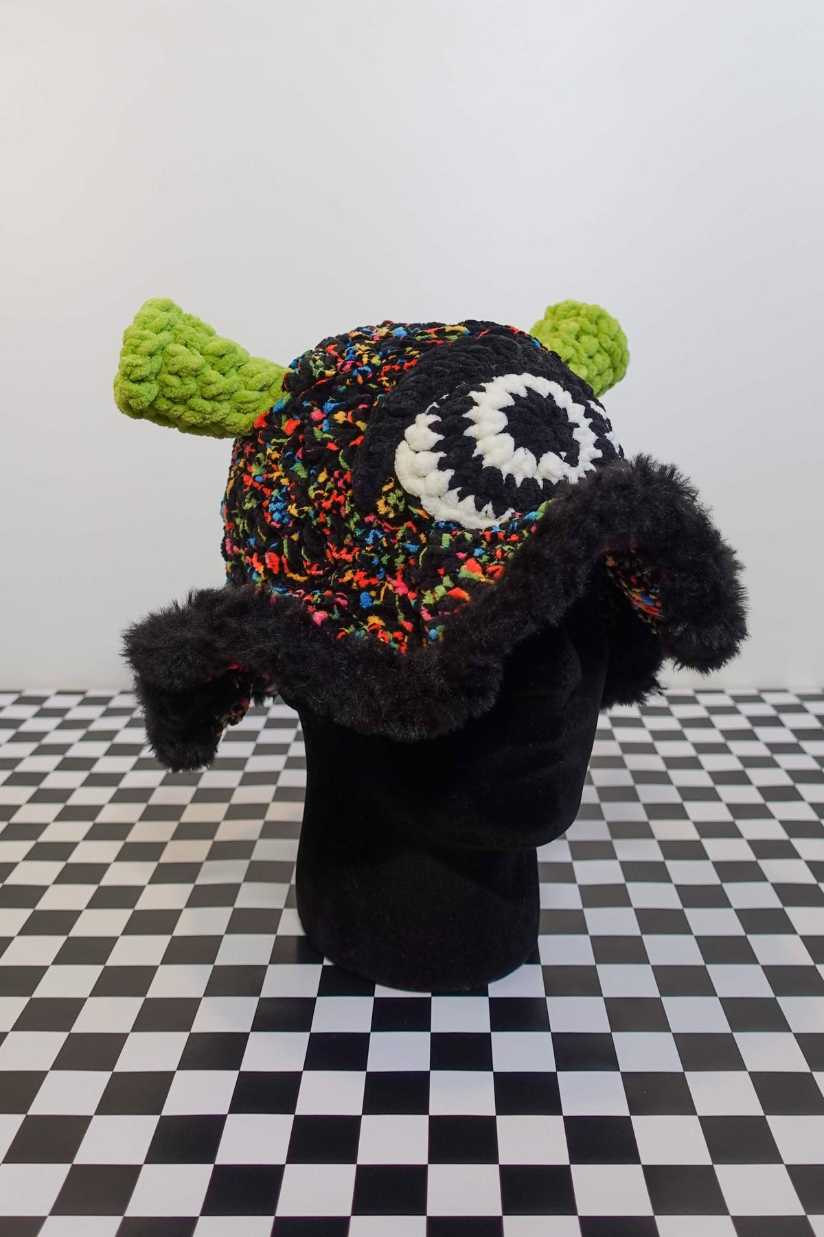 Handmade crochet cyclops bucket hat with plush ears and hidden trinket pocket – Knotty Things