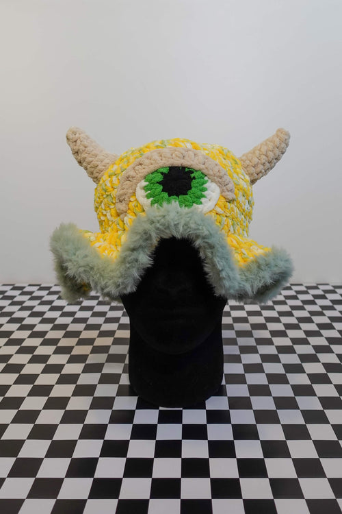 Handmade crochet cyclops monster bucket hat with hidden trinket pocket – Knotty Things